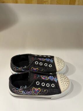 Kalli Black Slip-On Kids Sneakers with Colorful Butterfly Accents